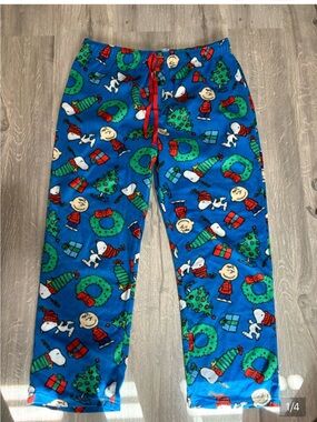 3 for $14 Peanuts Blue Holiday Fleece Pajama Pants with Red Accents size xl